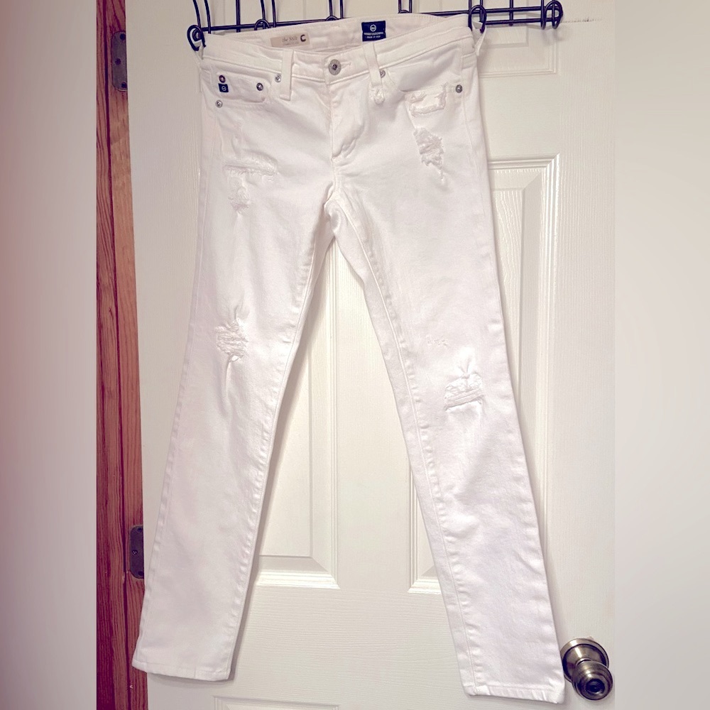 AG Adriano Goldschmied White Distressed 'The Stilt’' Jeans - Size 27